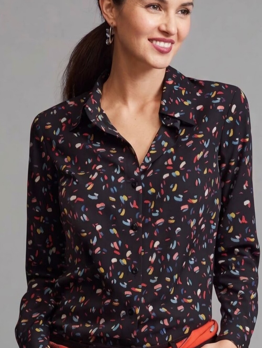 Anthropologie Cabi Black Multicolor Confetti Button-Down Blouse Shirt Small